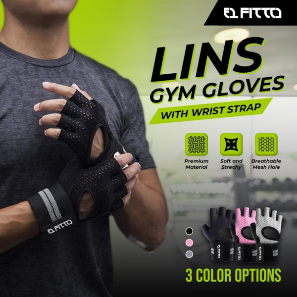 FITTO LINS Sarung Tangan Gym Fitness Gloves with Wristband Strap