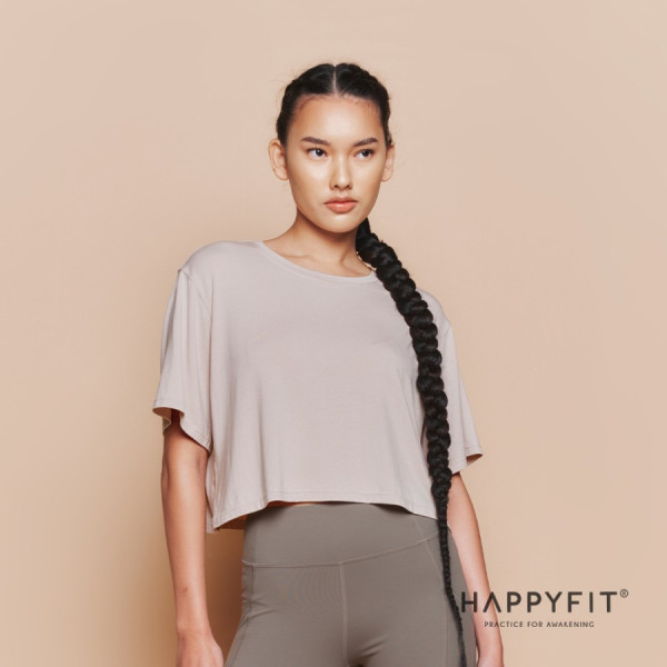 HAPPYFIT LUNA Medium Sleeve Crop Top - Atasan Baju Olahraga Wanita