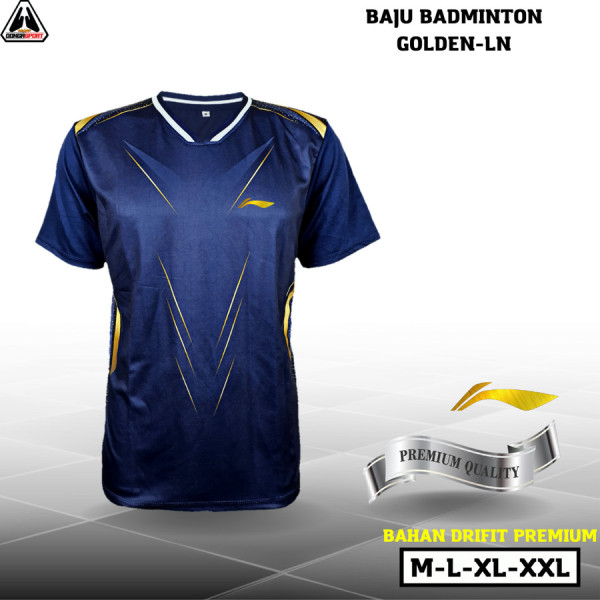 BLL Golden Baju Badminton Premium Kaos Bulutangkis Jersey Olahraga - LN GOLDEN-NAVY,