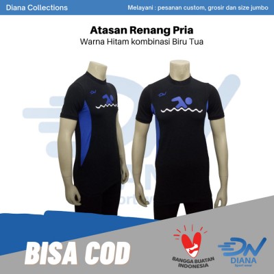 atasan baju renang pria | atasan baju renang dewasa | baju renang laki - Hitam Biru Tua,