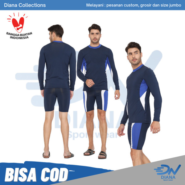 Setelan renang pria baju renang jumbo dan celana renang laki-laki - Biru