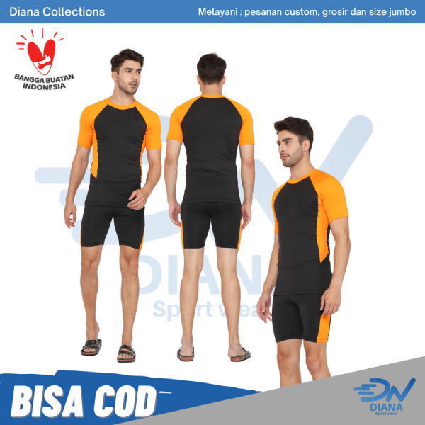 Pakaian renang jumbo dewasa baju renang cowo dan celana renang pria - Hitam, 5L