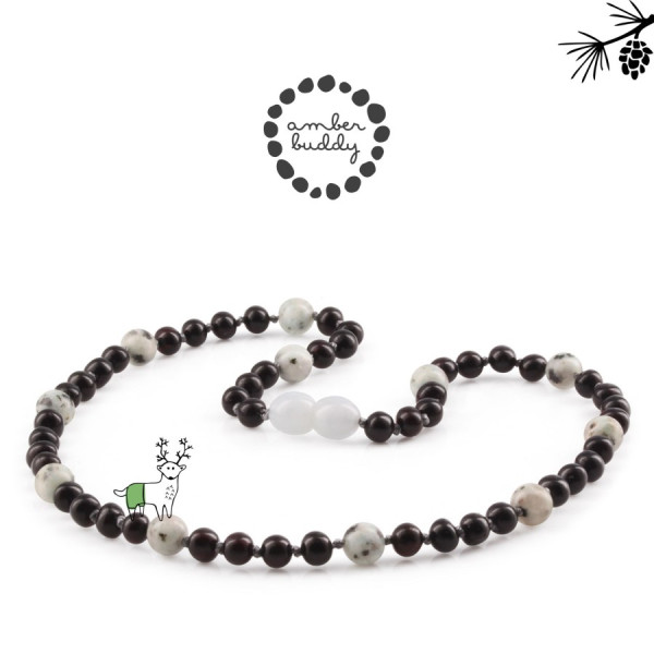 Amber Buddy - JN90 Kalung Amber dengan Kiwi Jasper