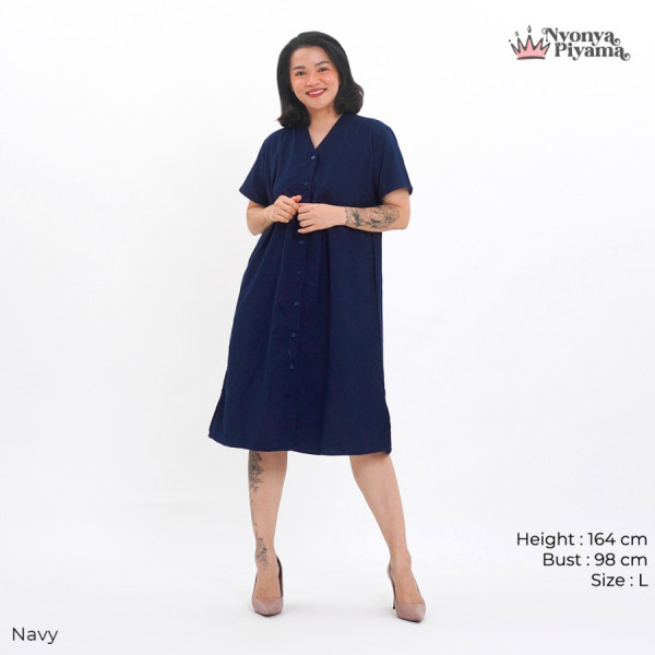 Nyonya Piyama Poly Bamboo Couple (Navy Cozy) - Women Polos,DST, L