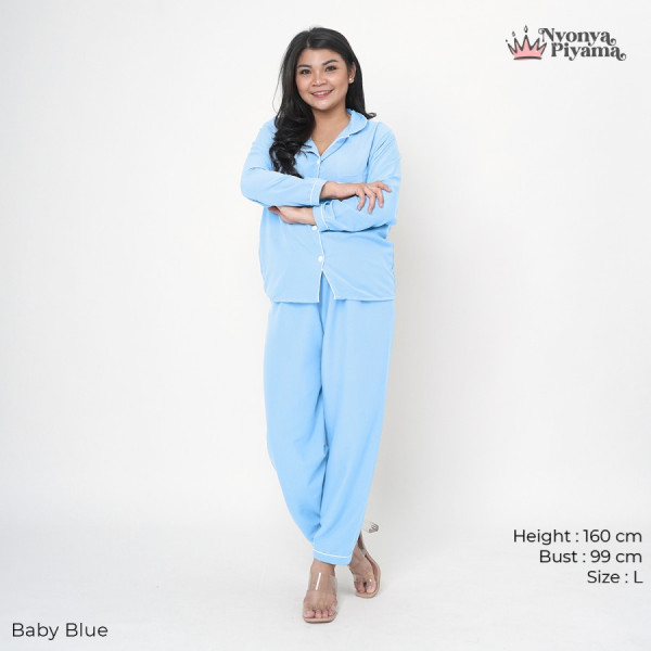 Nyonya Piyama Polymicro Set Lengan Panjang - Polos Classic 02 - Baby Blue, S/M