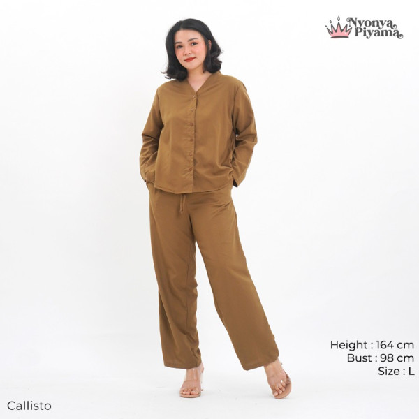 Nyonya Piyama Poly Bamboo Oversized Cozy Set Lengan Panjang Polos V.3 - Callisto,XL