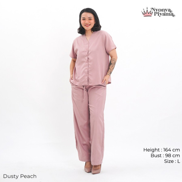 Nyonya Piyama Poly Bamboo Oversized Cozy Set Celana Panjang Polos V.3 - Dusty Peach,L