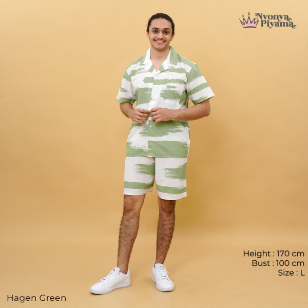Nyonya Piyama Katun Set Piyama Pria - Hagen Green Classic - Set CPD, S/M