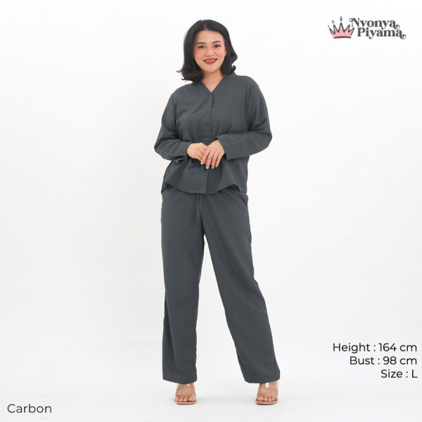 Nyonya Piyama Poly Bamboo Oversized Cozy Set Lengan Panjang Polos V.2 - Carbon,L