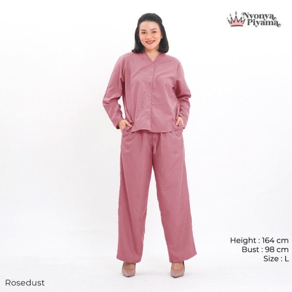 Nyonya Piyama Poly Bamboo Oversized Cozy Set Lengan Panjang Polos V.2 - Rosedust,L