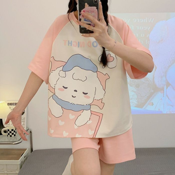 Piyama wanita bahan kaos import motip love bear 009 - Good Night, M
