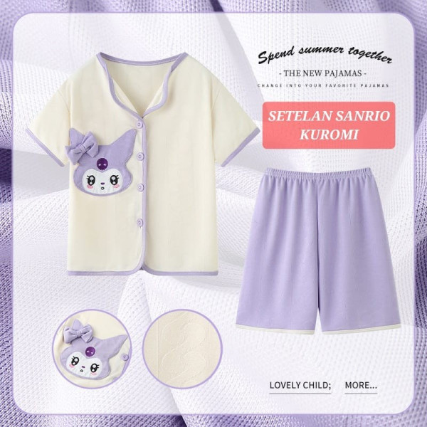 BAJUKIDDIE SETELAN SANRIO BAJU SANTAI PIYAMA BAJU TIDUR ANAK CEWEK - KUROMI, 8