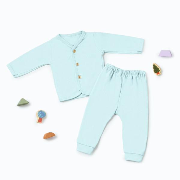 LONG SLEEVE BABY SET- nice kids (piyama bayi) - light blue, 0-3 months