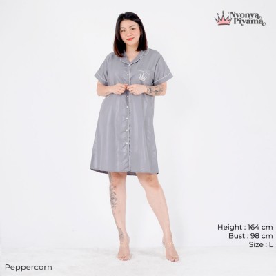 Nyonya Piyama Poly Bamboo Set Piyama Couple - Peppercorn Polos Herb - Daster, XL