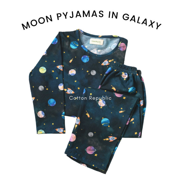 COTTON REPUBLIC MOON PYJAMAS / PIYAMA TIDUR ANAK LENGAN PANJANG - GALAXY, 2-3