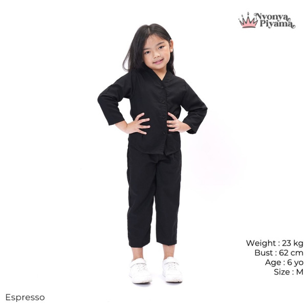 Nyonya Piyama Poly Bamboo Cozy Set Lengan Panjang Polos Anak Vol 1 - Espresso,XL