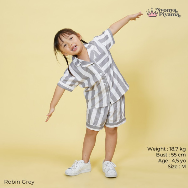 Nyonya Piyama Katun Set Piyama Anak - Robin Grey Classic - Set HP, L