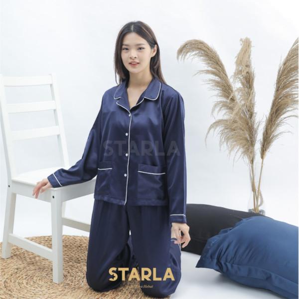 BAJU TIDUR PIYAMA WANITA DEWASA BUSUI CELANA PANJANG SLOANE STARLA - Navy