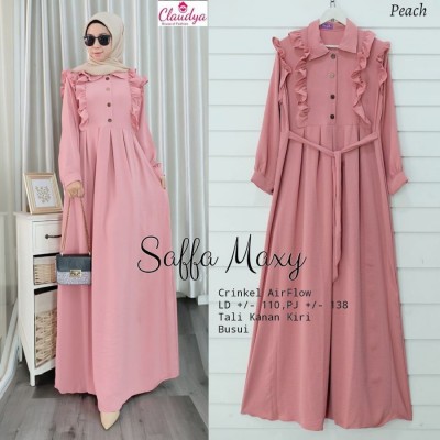 Saffa Gamis Wanita Terbaru | Gamis Wanita | Baju Gamis Bahan Crinkle - Peach, M