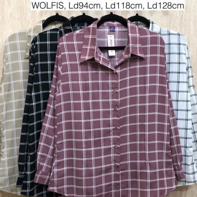 Kemeja Wanita Kotak Wolfis Premium seri 4 warna size M-L LD 94 cm