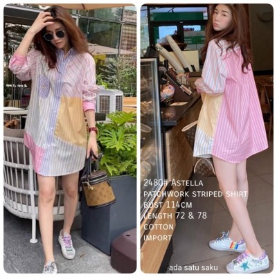 Astella Patchwork Striped Shirt Kemeja Wanita Import 2480