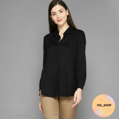 KEMEJA WANITA DEWASA POLOS/HITAM ATAU PUTIH/MOSCREPE HALUS - Hitam