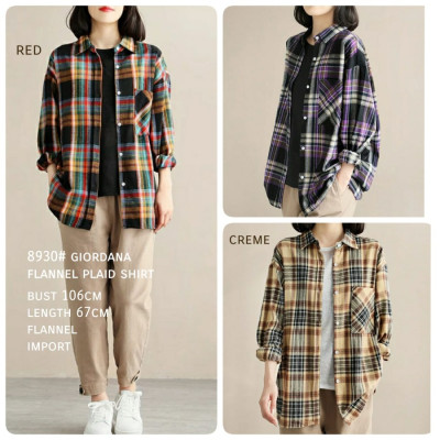 Giordana Flannel Plaid Shirt Kemeja Wanita Import 8930 - Merah