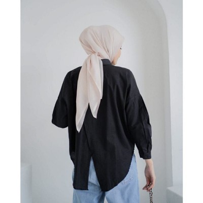 Kemeja Wanita Lengan Panjang polos Katun Linen nelka Shirt Hem terbaru - Hitam, XL