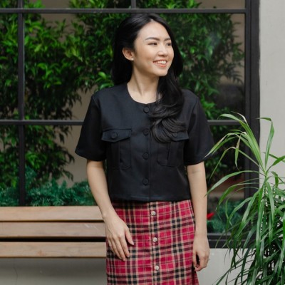 Beatrice Clothing Lucca Blouse - Kemeja Safari Lengan Pendek Wanita de - S Black