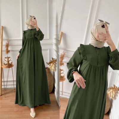 Gamis Wanita Moana Dress Airflow Crinkle - Hijau Army