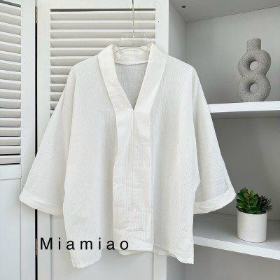 ADELIA Linen Shirt/Blouse korea wanita / Atasan Kemeja wanita - Putih BW