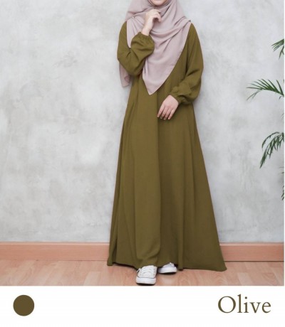 Gamis Abaya Wanita Muslim long dress terbaru warna Cornflower - Olive, M