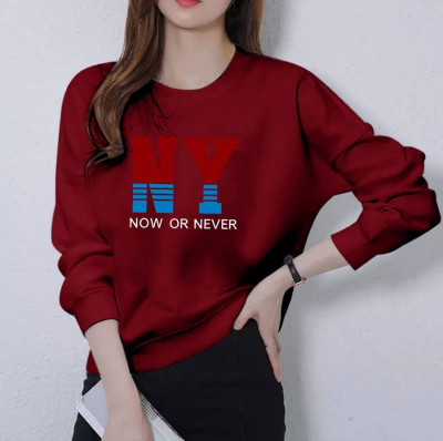 SANRES BAJU LENGAN PANJANG WANITA S,M,L,XL,XXL NY KAOS DISTRO PREMIUM - MAROON, S