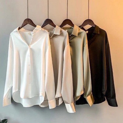 Kemeja Wanita Korea YUNDA - Atasan Wanita Bahan Velvet Silk - All Size - BLACK, all size