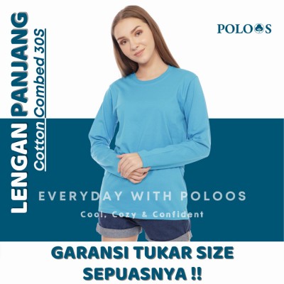 Baju kaos polos cotton combed 30s lengan panjang wanita biru turkish - S
