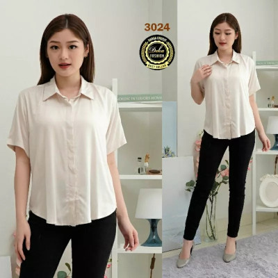 kemeja wanita lengan pendek katun rayon#3024# - Cream