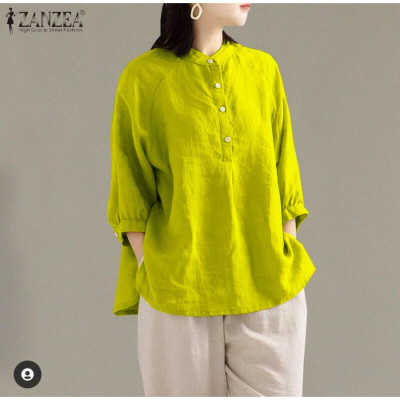 Kemeja Wanita Lengan Panjang / Kemeja Polos / Kemeja Linen - Lime, L
