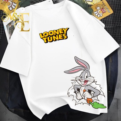 BAJU ATASAN WANITA KAOS KATUN PREMIUM LOONEY S/M/L/XL/XXL/3XL/4XL - Putih, S