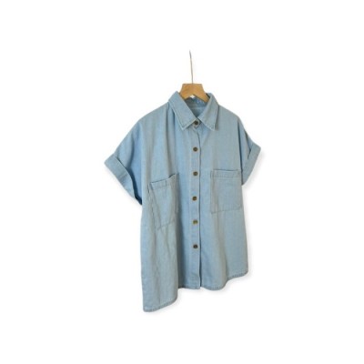 PAULINE DENIM SHIRT - KEMEJA JEANS DENIM WANITA LENGAN PENDEK 9063 - Light denim