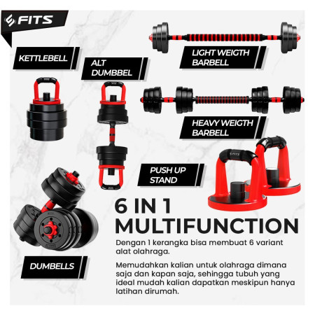 6 in 1 Adjustable 10kg Dumbbell Barbell Set - 3 In 1, 10KG