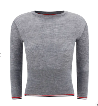 Striped-Trim Crewneck Knitted Jumper Light Grey