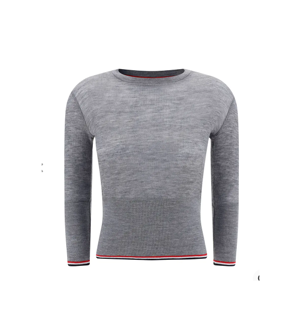 Striped-Trim Crewneck Knitted Jumper Light Grey